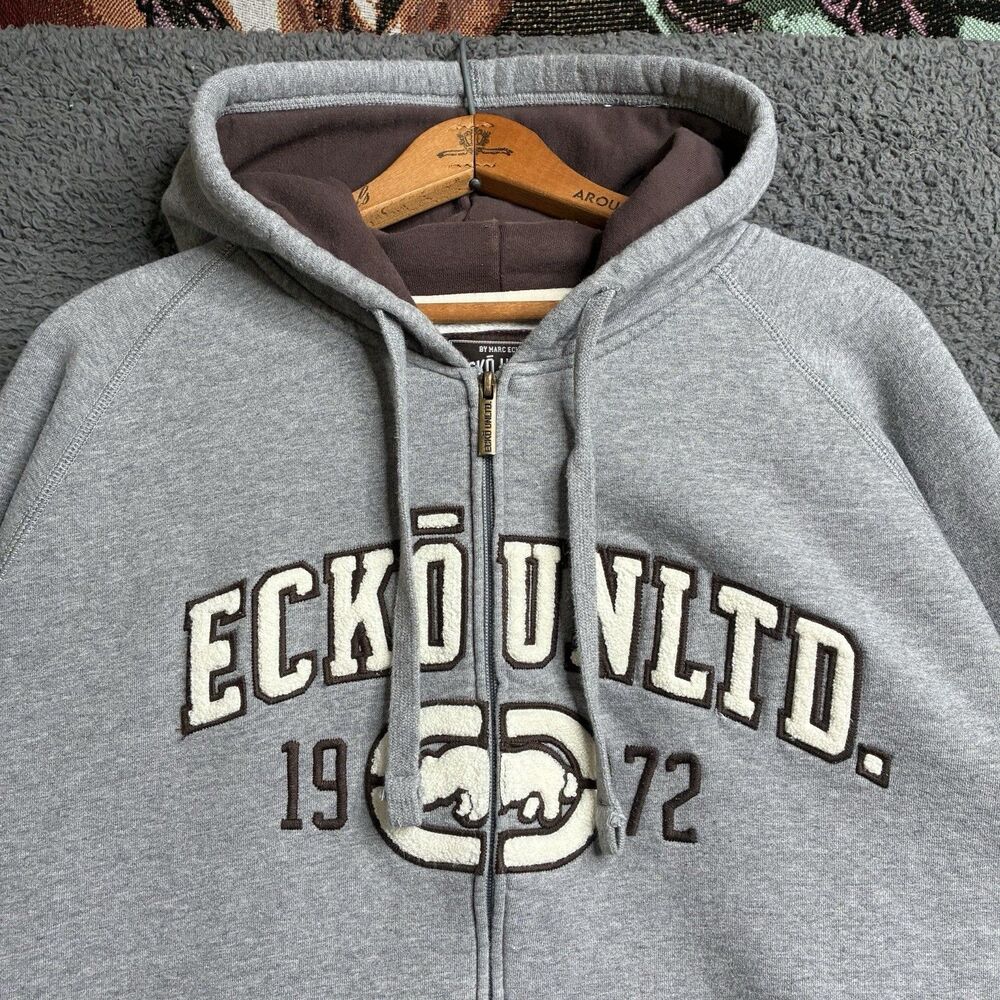 Vintage Ecko Unltd Full Zip Hoodie Mens XXL Embroidered Rhino Y2K Cyber Grunge